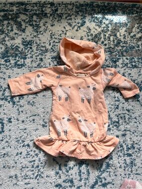 Monica + Andy Peach Hooded Baby Dress with Sheep Print
